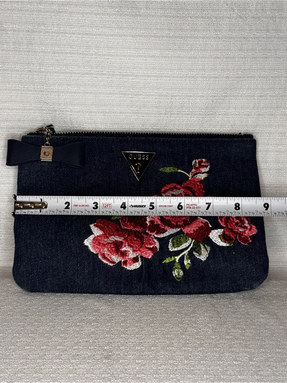 GUESS Denim Clutch with Rose embroidered
